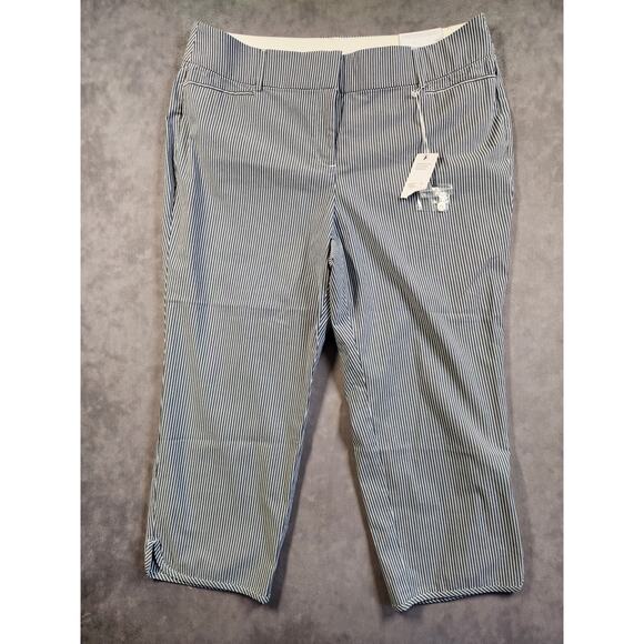 Lane Bryant The Allie Crop Pants Womnes Size 18 Blue Stripped Stretch NEW NWT - Picture 1 of 13